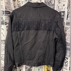 Hot Black Fringe Levi's Denim Jean Jacket Small unique!